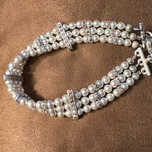 Triple Strand Pearl and Silver Bracelet 7” and can add extender